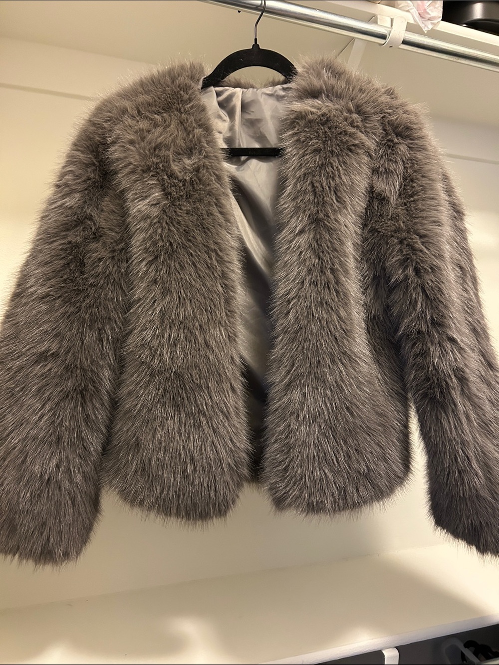 Gray Faux Fur Jacket for Women - Luxe Short Coat
